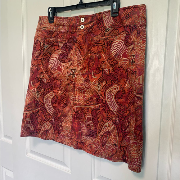 Chico’s Burnt Orange & Gold Abstract Print Mini Skirt XL - Picture 4 of 9